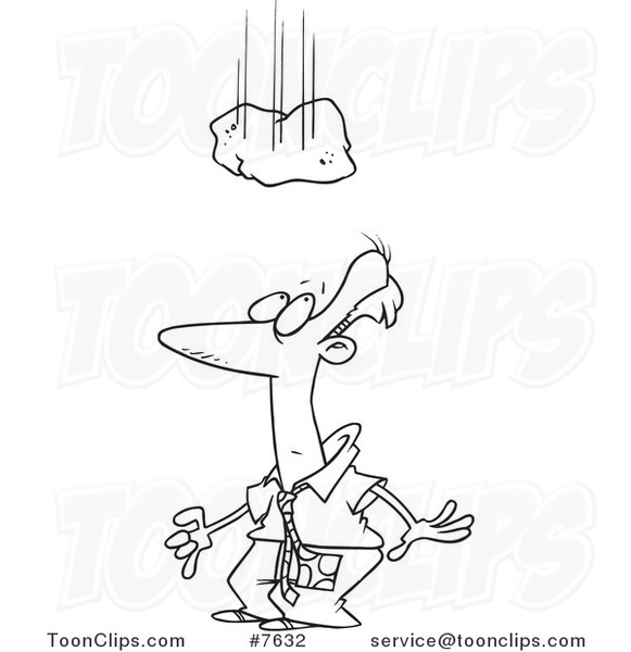 581x600 Cartoon Black And White Line Drawing Of A Rock Falling Over - Rock Cartoon Drawing