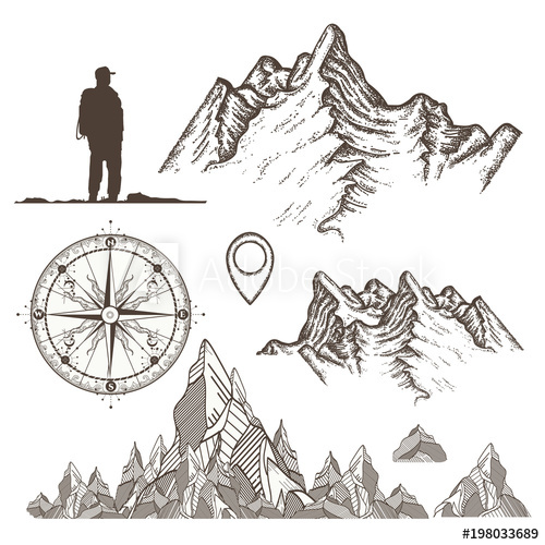 500x500 Outdoor, Tourism, Camping, Rock Climbing Hand Drawn Retro Style - Rock Climbing Drawing