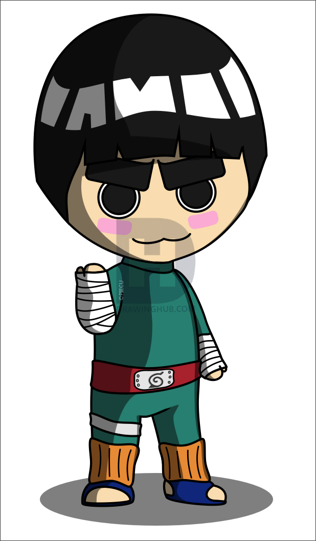 618x1058 How To Draw Chibi Rock Lee, Step - Rock Lee Drawing