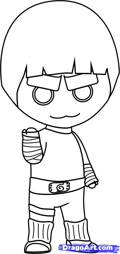 459x969 How To Draw Chibi Rock Lee, Step - Rock Lee Drawing