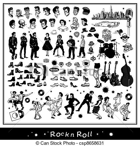 450x470 Rock N Roll Elements Isolated On Light Background - Rock N Roll Drawings
