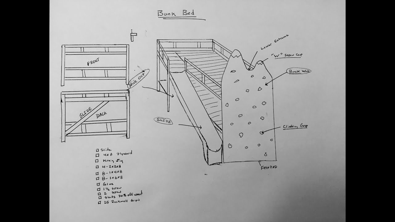 1280x720 diy bunk bed with rock wall slide - Rock Wall Drawing
