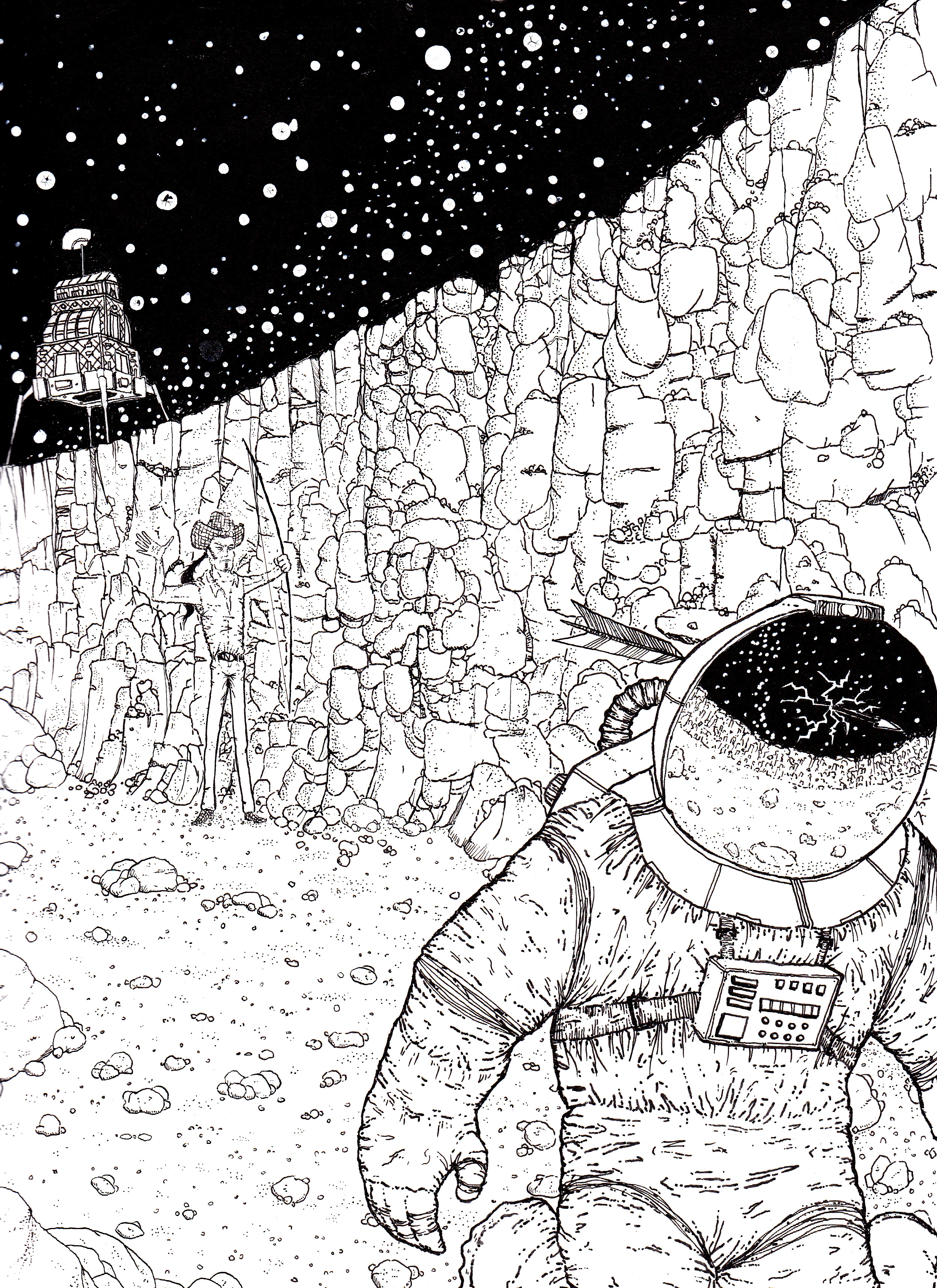 2496x3432 ted nugent in space peteglantingdraws - Rock Wall Drawing