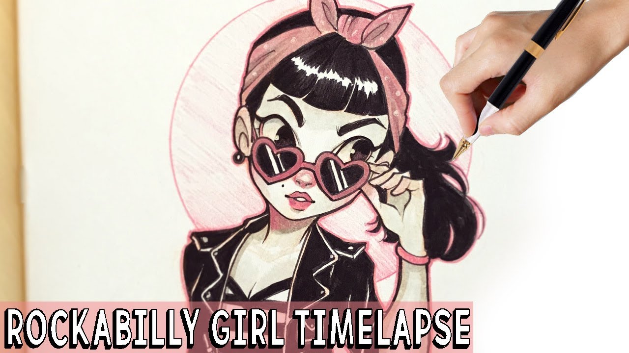 1280x720 rockabilly girl midge timelapse! - Rockabilly Drawings