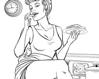 340x270 Oxford Shirt Pin Up Girl Sketch Etsy - Rockabilly Pin Up Drawing