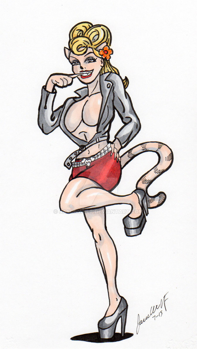 673x1188 Rockabilly Cat Pinup - Rockabilly Pin Up Drawing