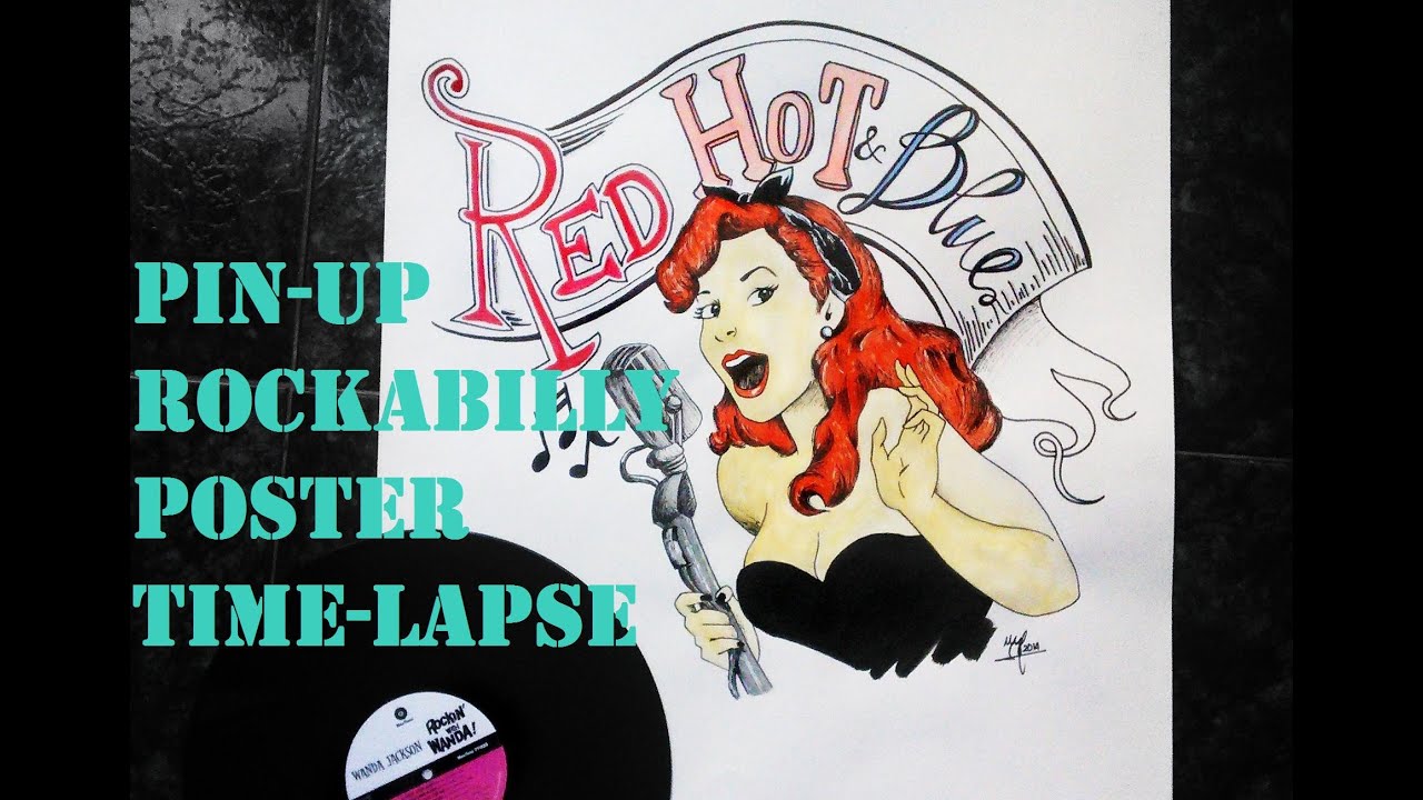 1280x720 Acuarela Watercolor Pin Up Rockabilly Poster Time Lapse - Rockabilly Pin Up Drawing