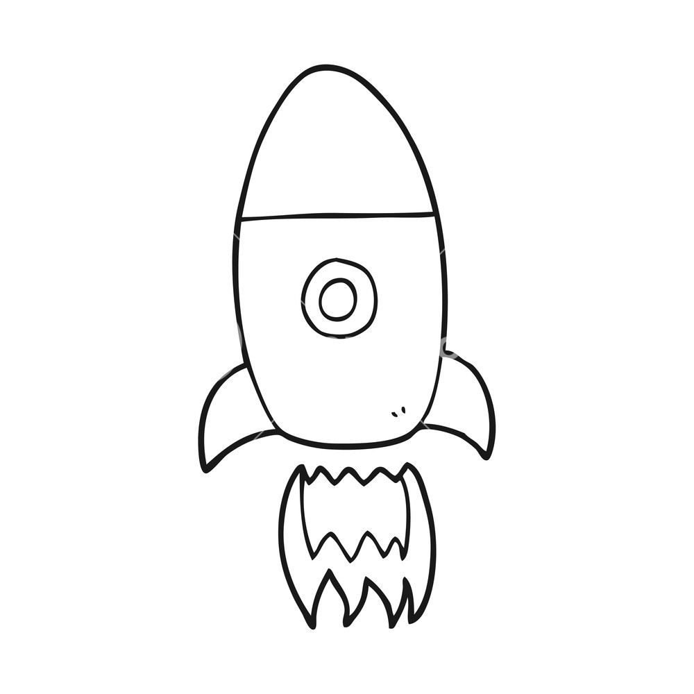 1000x1000 Freehand Drawn Black And White Cartoon Flying Rocket Royalty Free - Rocket Cartoon Drawing