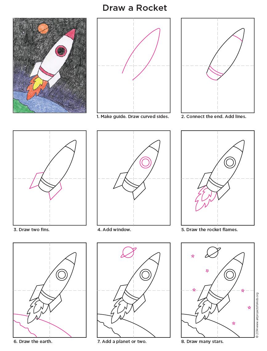 867x1139 draw a rocket art projects for kids - Rocket Drawing