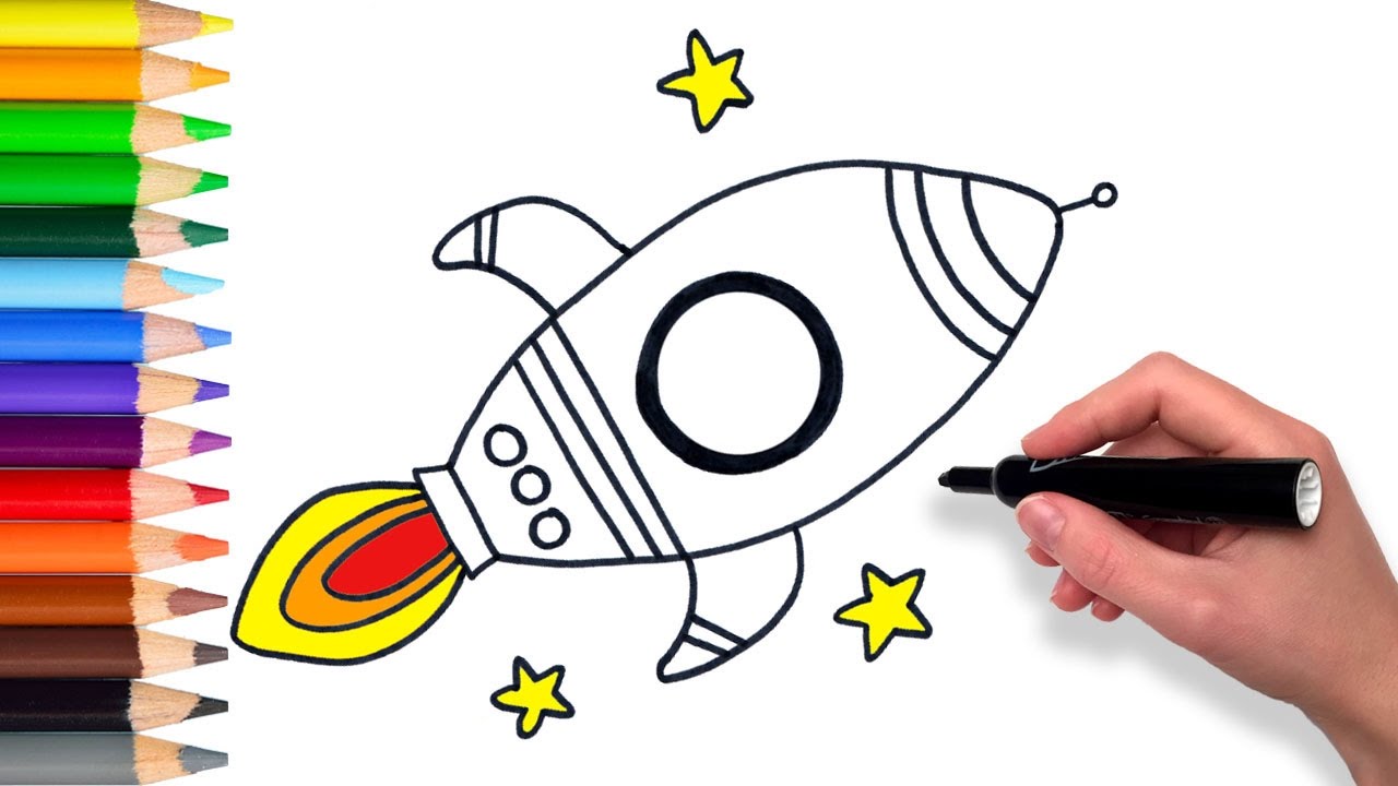 1280x720 learn how to draw a rocket ship teach drawing for kids - Rocket Drawing For Kids