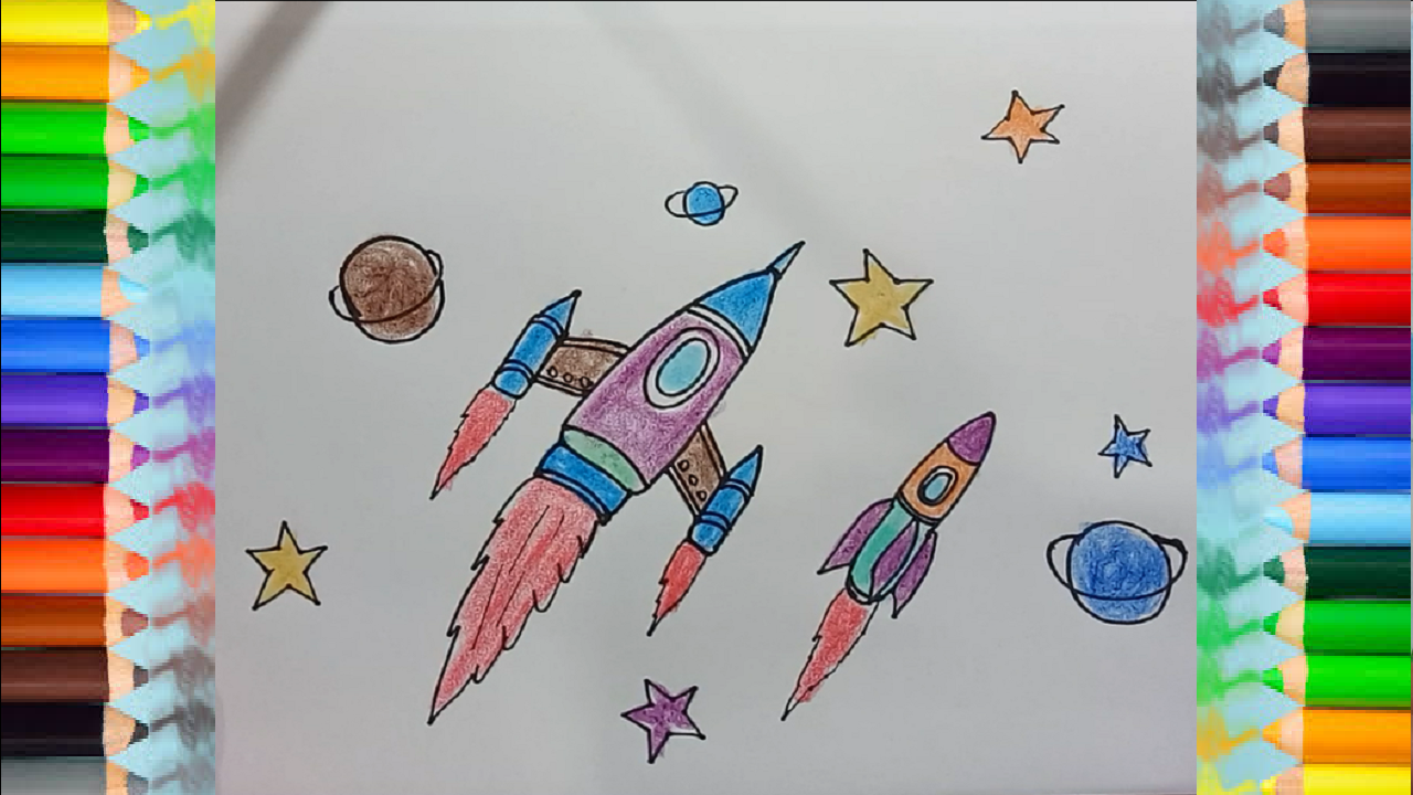 1280x720 How To Draw A Rocket Ship Cartoon Tutorial For Children - Rocket Drawing Images