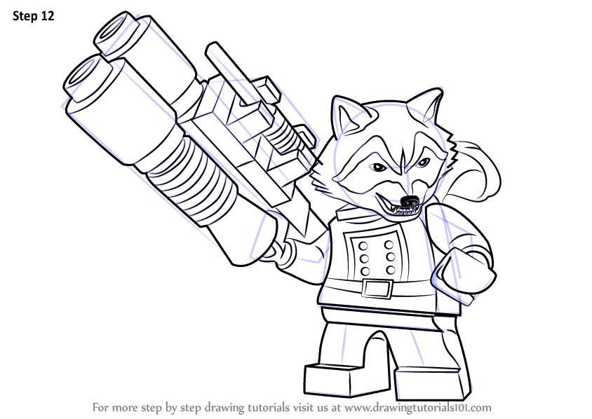 844x598 Learn How To Draw Lego Rocket Raccoon - Rocket Raccoon Drawing
