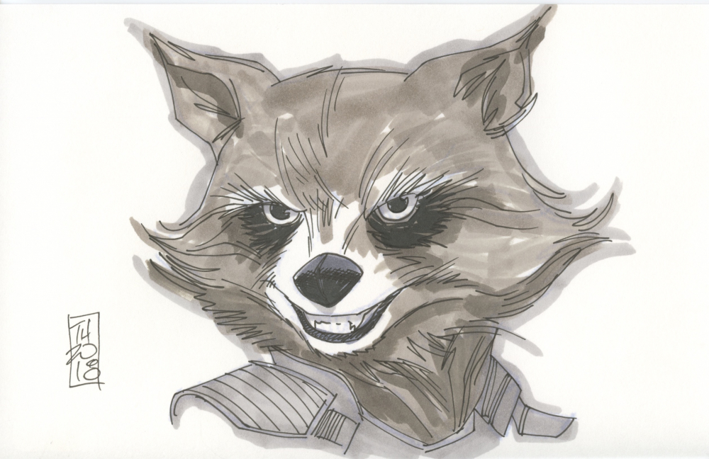 1000x648 Online Sports Memorabilia Auction Pristine Auction - Rocket Raccoon Drawing
