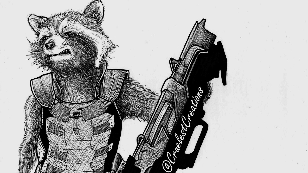 1280x720 Rocket From Guardians Of The Galaxy Time Lapse Drawing - Rocket Raccoon Drawing