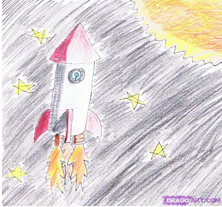 736x688 how to draw a rocket ship, step - Rocket Ship Drawing