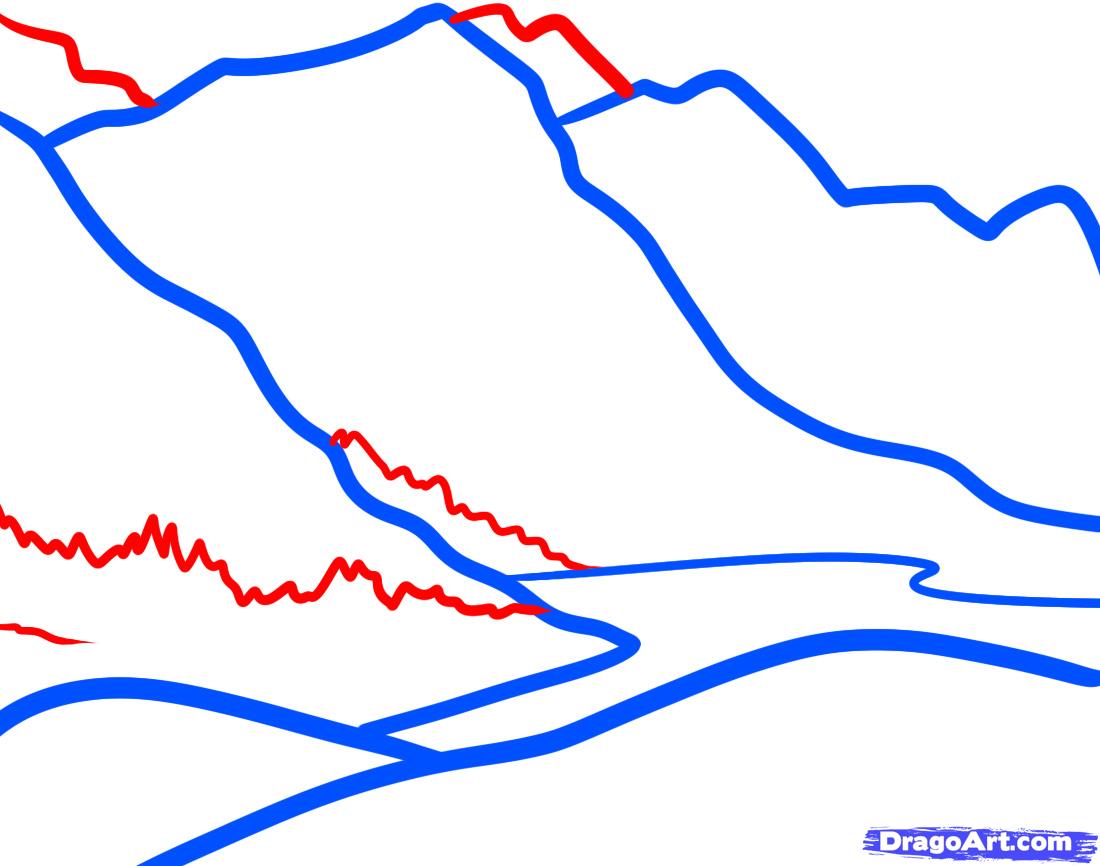 1100x866 How To Draw Mountains For Kids, Step - Rocky Mountain Drawing