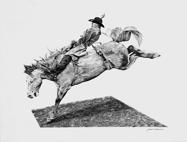 600x456 rodeo bareback rider drawing - Rodeo Drawings