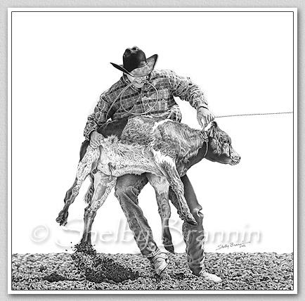 434x428 rodeo pencil drawing of calf roping - Rodeo Drawings