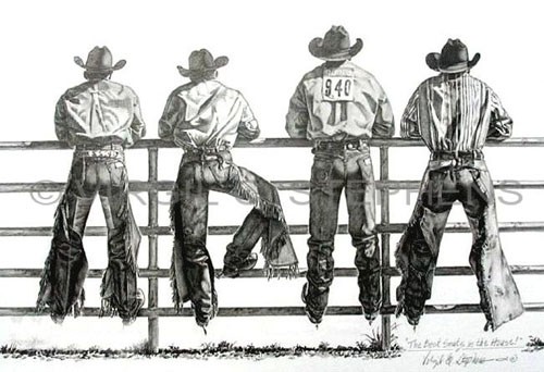500x342 western art, cowboys, fine art, print, cowboy art, rodeo cowboys - Rodeo Drawings