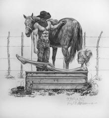 220x238 western pencil drawings of rodeo and ranch cowgirls - Rodeo Drawings