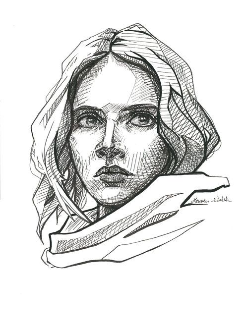500x666 Jyn Erso Star Wars Rogue One Pen And Ink On Paper Print - Rogue One Drawing