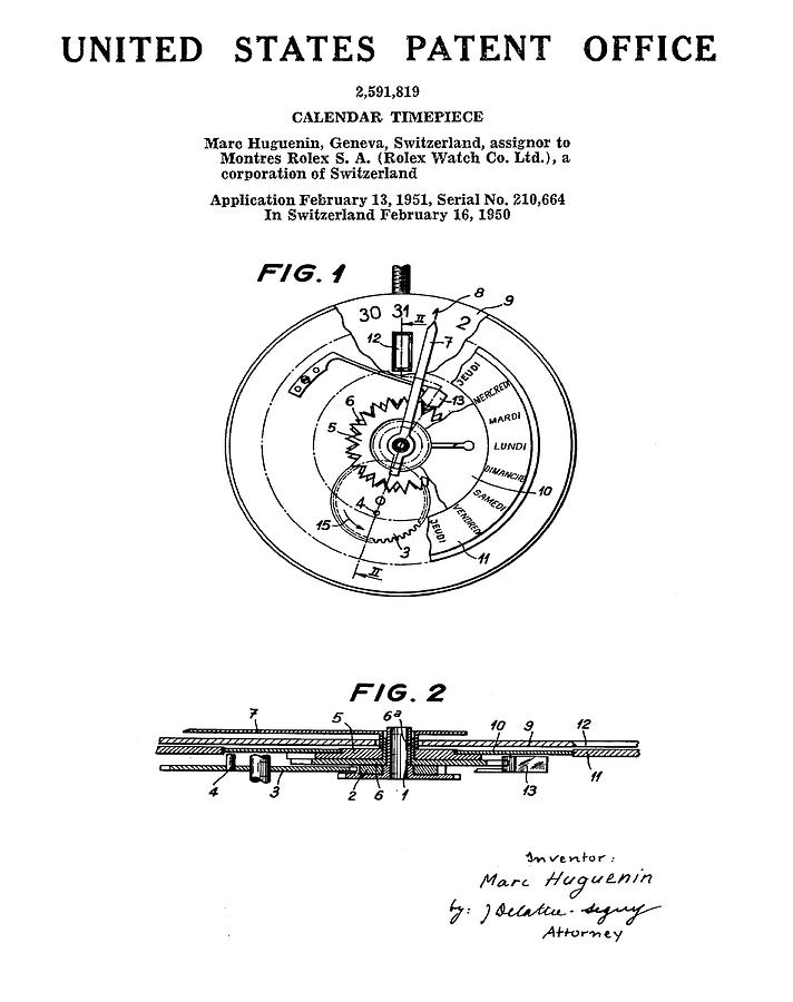 712x900 rolex watch patent drawing - Rolex Drawing