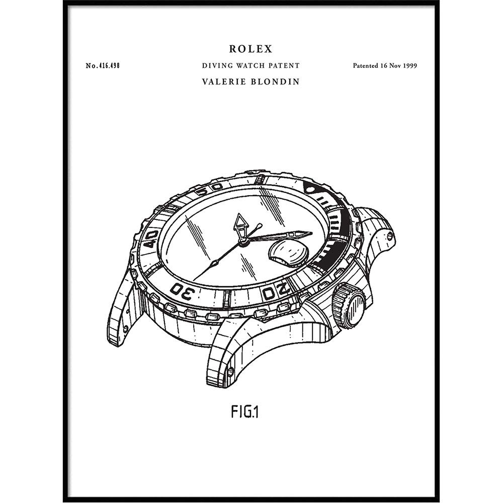 1000x1000 patent print, rolex diving watch patent wall art - Rolex Drawing