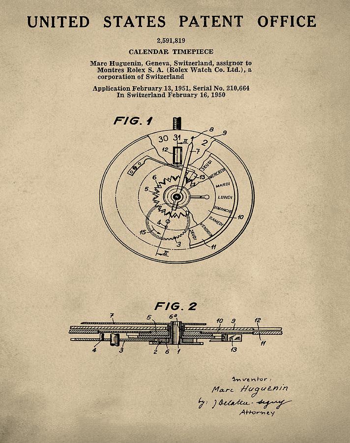 712x900 rolex watch patent in old style drawing - Rolex Watch Drawing