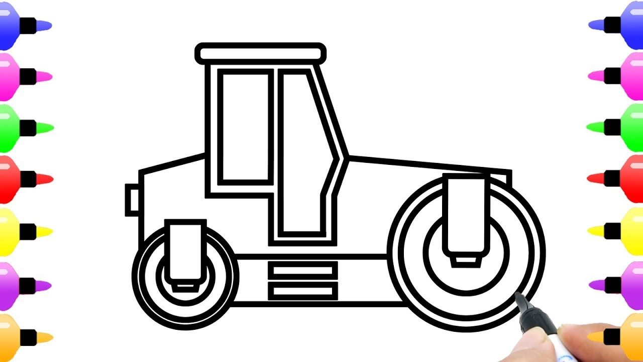 1280x720 Road Roller Truck Drawing And Coloring Pages For Kids With Colored - Roller Drawing
