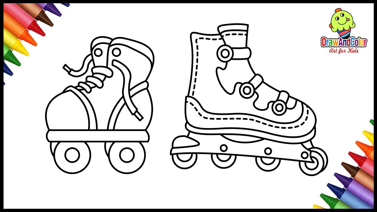 1280x720 roller skate shoes simple drawing for kids draw and color - Roller Skate Drawing