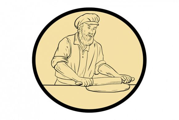 580x387 Medieval Baker Rolling Pin Oval Drawing - Rolling Pin Drawing