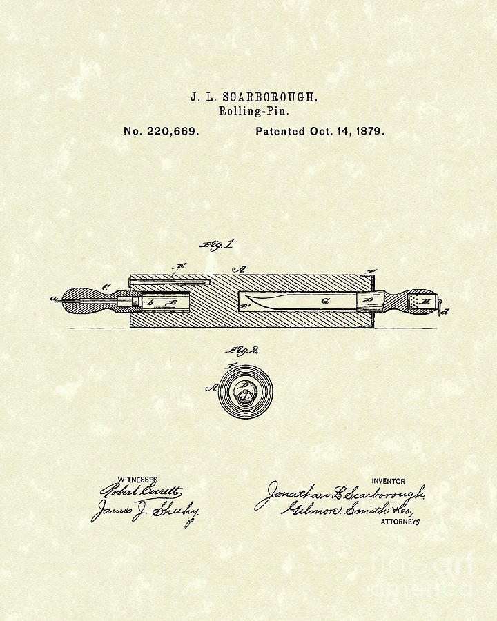 720x900 Rolling Pin Patent Art Drawing - Rolling Pin Drawing