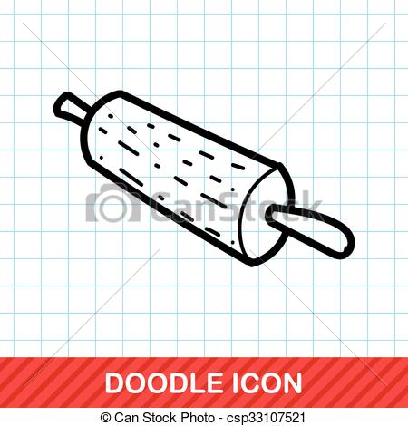 450x470 Rolling Pin Color Doodle Vector Illustration - Rolling Pin Drawing