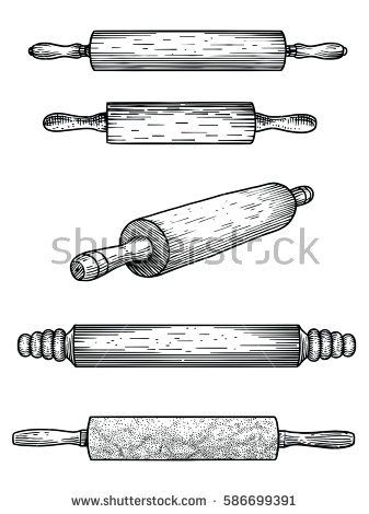 337x470 Rolling Pin Illustration, Drawing, Engraving, Line Art, Vector - Rolling Pin Drawing