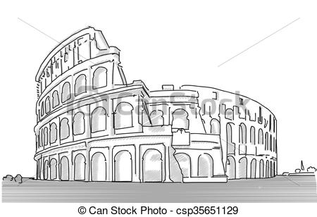 450x308 rome colosseum clean hand dranw sketch, vector outline version - Roman Colosseum Drawing