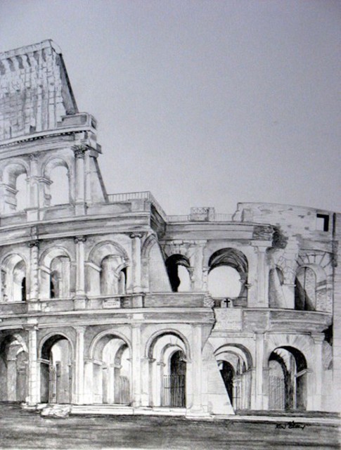 485x640 Ron Berry Artwork Colosseum Original Drawing Pencil - Roman Colosseum Drawing