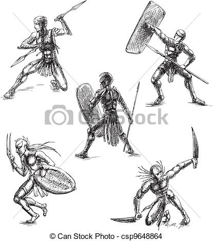 415x470 Ancient Gladiator Sketches Ancient Roman Gladiators Set Of Black - Roman Gladiator Drawing