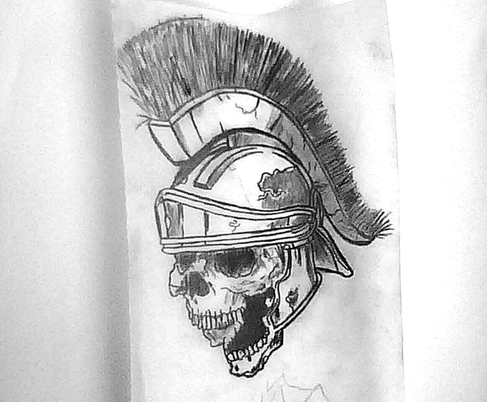 Gladiator Skull In Helmet Tattoo Drawing Tattoo Ideas - Roman Helmet Drawin...