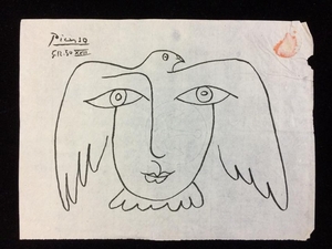 300x225 original ink on paper drawing signed ''picasso'' - Roman Numeral Drawing