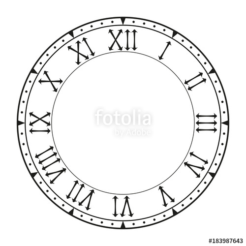 500x500 clock face with roman numerals black flat drawing on white - Roman Numeral Drawing