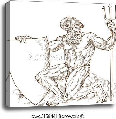 382x390 canvas print of roman god neptune or poseidon with trident - Roman Shield Drawing