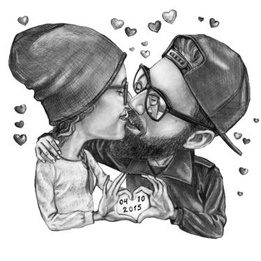 374x374 Draw Romantic Couple Caricature With Graphite Pencil - Romantic Couple Drawing