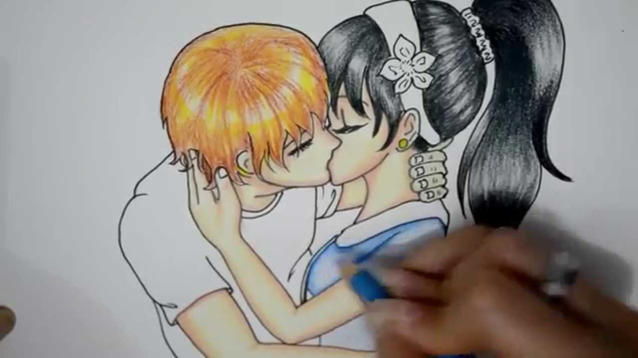 1280x720 How To Draw A Anime Couple Love Kissing So Cute And Romantic - Romantic Kiss Drawing