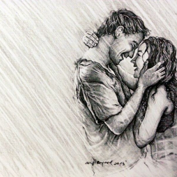 600x600 romantic drawings awesome romantic couple pencil sketches - Romantic Kiss Drawing