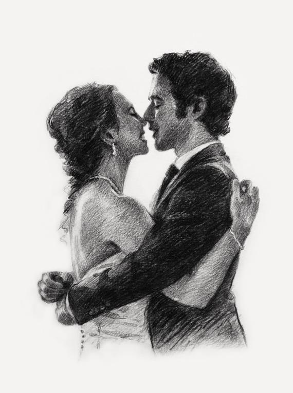 570x765 anniversary gift kiss portrait custom drawing romantic etsy - Romantic Kiss Drawing
