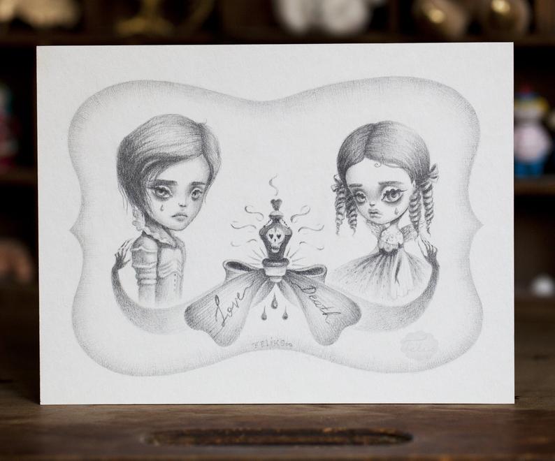 794x660 Romeo Juliet Original Pencil Drawing Signed Lowbrow Etsy - Romeo Drawing