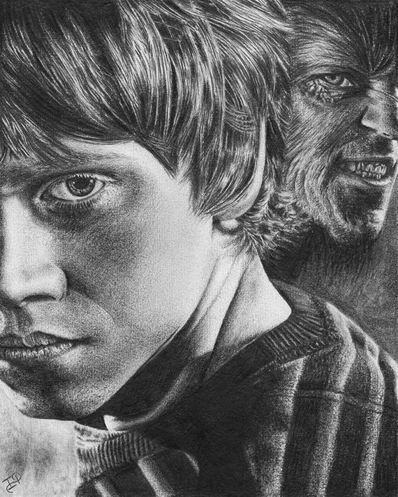 570x713 Ron Weasley And Greyback Harry Potter Original Graphite Pencil Etsy - Ron Weasley Drawing
