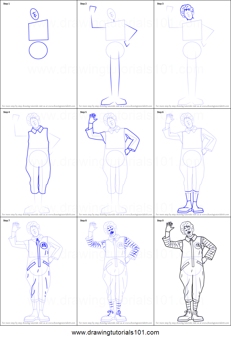 751x1107 How To Draw Ronald Mcdonald Printable Step - Ronald Mcdonald Drawing