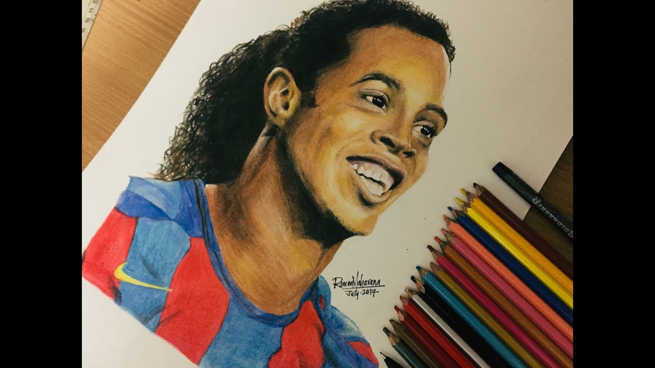 1280x720 Ronaldinho Speed Drawing Color Pencil Portrait - Ronaldinho Drawing