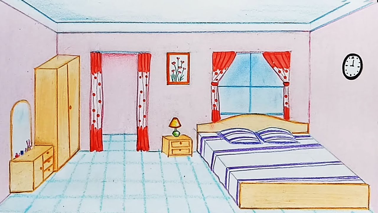 1280x720 How To Draw A Bedroom Step - Room Drawing